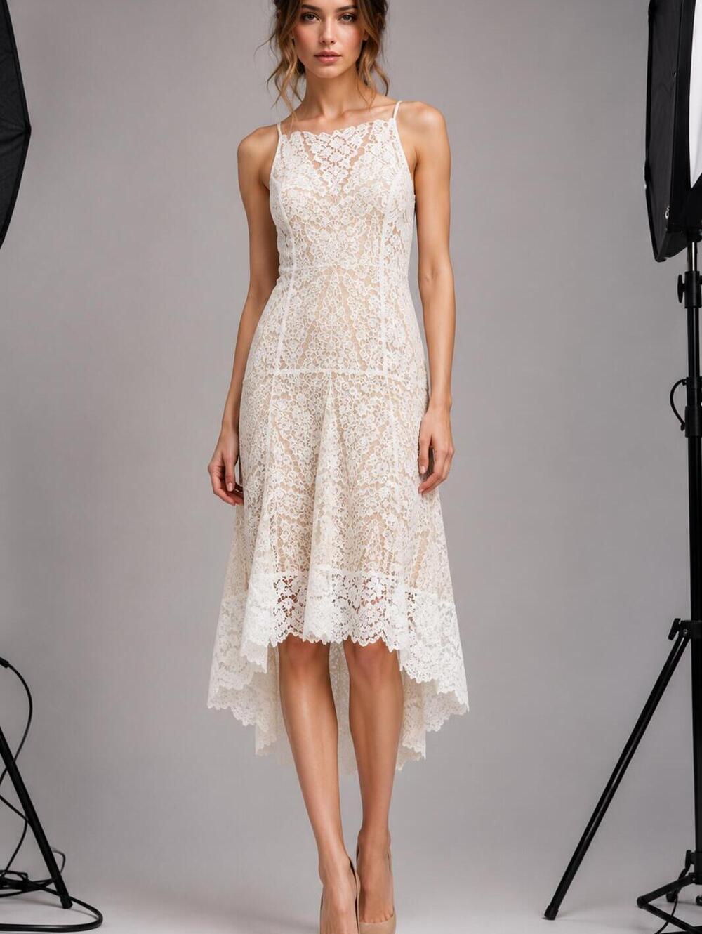 Veronica Beard Cream Lace High-Low Midi Dress